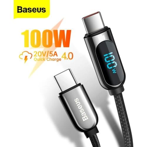 Baseus LED Display USB Type C Cable For Xiaomi 10 Huawei Samsung 5A Fast Charging Charger USBC USB-C Data Cable Type-C Wire Cord
