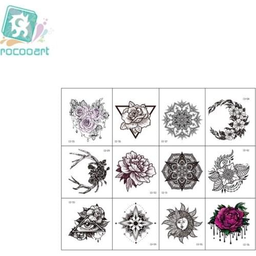 12 Styles Indian Flower Temporary Tattoo Sticker Women Hand Black Jewelry Design Tatoo Waterproof Fake Body Art Tattoo