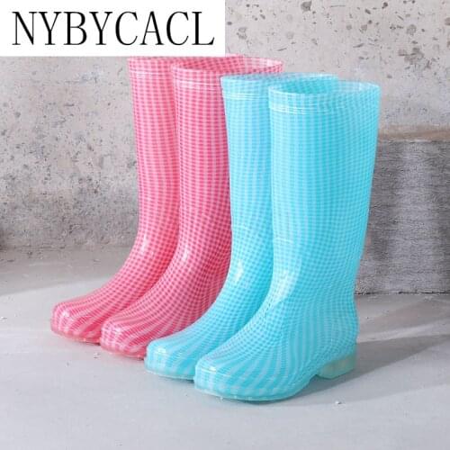 High-Top Women Rain boots Non-Slip Waterproof Rain Shoes PVC Print Tall Female Casual Water bottes Fashion Woman Rain galoshes