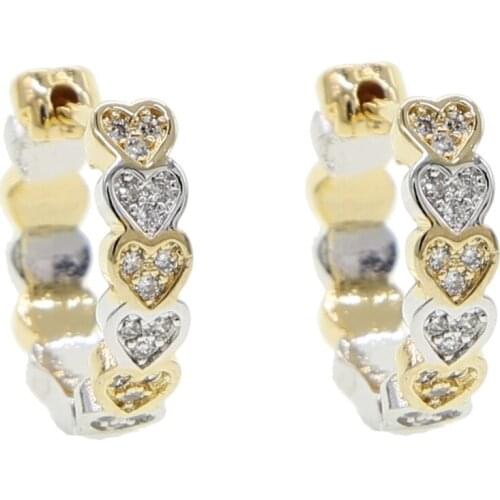 Two-color plating Heart Crystal Hoop Earrings for Women Bijoux Geometric Rhinestones Earrings Statement Jewelry Party Gifts