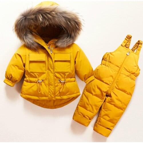 Winter Children Clothing Set Baby Boy Girl Clothes Warm Down Jacket Coat Jumpsuit Snowsuit Kids Parka Real Fur Overalls Overcoat