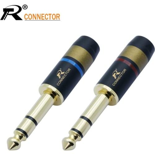 1pair/2pcs 3 pole Jack 6.35 Speaker Plug Gold-plated Audio Connector 6.35mm stereo Jack Assembly Microphone wire connector