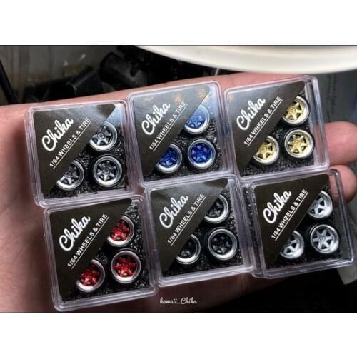 4PCS 1/64 Chika Handmade Modify Parts 10.4mm Tires and Wheels TE37V With Brake Suit for Car Model HW/ Tomy /Mini Gt/R35