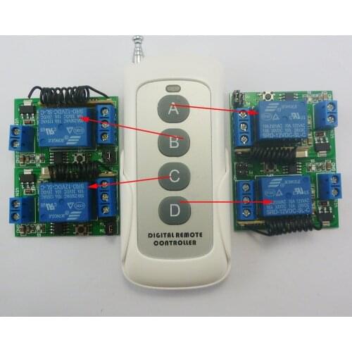 433M Large Power 4 Button PT2262 Remote Control DC 12V one Channel Delay Relay For Fluorescent lamp