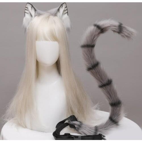 Anime Cosplay Props Cat Ears and Tail Set Plush Furry Animal Ears Hairhoop Carnival Party Costume Fancy Dress Xmas