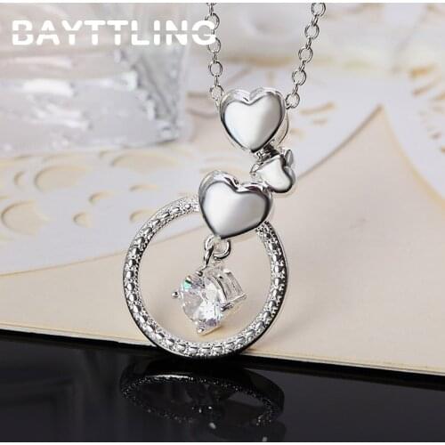 BAYTTLING AAA Zircon 925 Sterling Silver 18 Inch Heart Round Pendant Necklace For Woman Fashion Glamour Wedding Gift Jewelry
