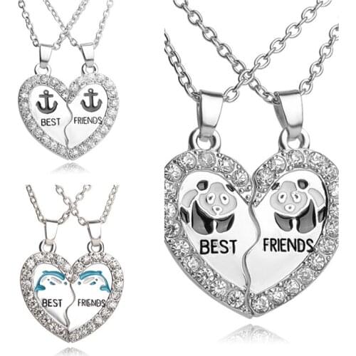 Free Shipping 12sets/lot Best Friend Necklace High Quality Fashion Rhinestone Pendant Necklace For Friends Gifts