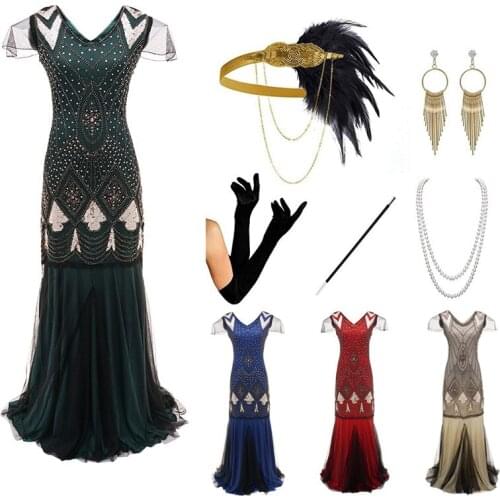 NEW 1920s Banquet Dress For Women Adult Short Sleeve Elegant Sequin Clothes Vintage Great Gatsby Party Dance Clothing DQL4963