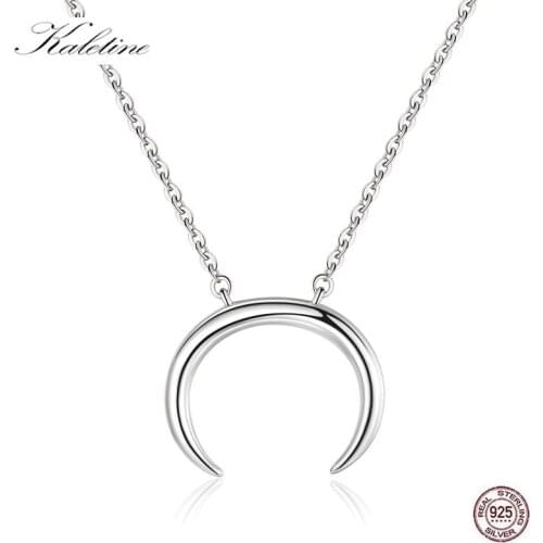 KALETINE Fashion Pure 925 Sterling Silver Curved Crescent Moon Necklace Women Chain Choker Womens Moons Necklaces Jewelery