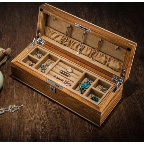 Luxurly Pure solid wooden jewelry box jewelry collection storage case double desktop table organizer with lock for gifts MSSH008
