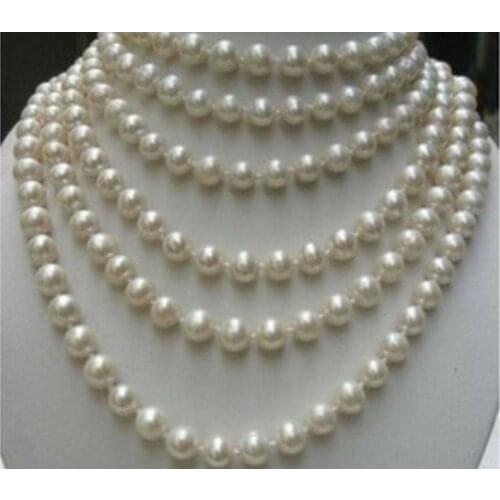 Long 100'' Natural 8-9mm White Real Freshwater Pearl Necklace AA