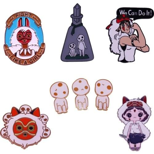Princess Mononoke Enamel Pin Tree Spirit Kodama San Wolf Mask Badge Ghibli Anime Fans Proud Accessory