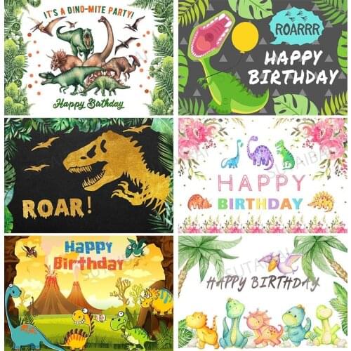 Cartoon Dinosaur Backdrop Baby Shower Newborn Sun Green Leaf 1st Birthday Party Decorations Poster Photography Background Props