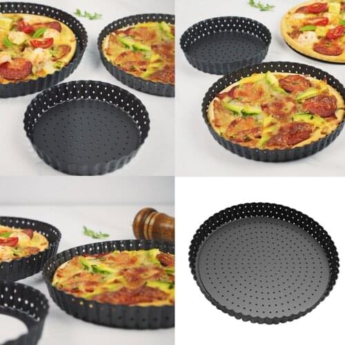 Non-Stick Pizza Pan with Holes Round Carbon Steel Bakeware Baking Tray with Removable Loose Bottom