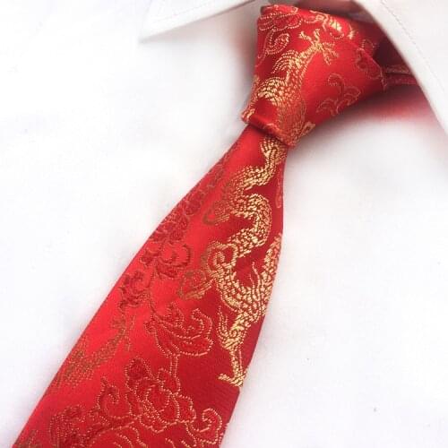 New Arrival New Design Brocade Fabric Festive Chinese Dragon Pattern Wedding Tie Groom Tie Red Black Wine Pink Brown Tie
