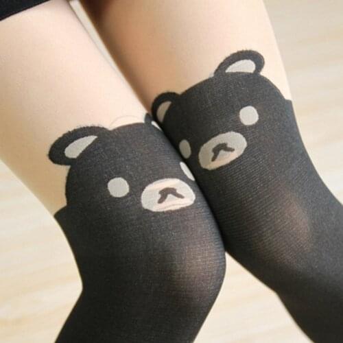Iurstar Spring and Autumn Girls Bear stockings Sexy Black Tinted Sheer High Stockings Women Pantyhose Tattoo Tight