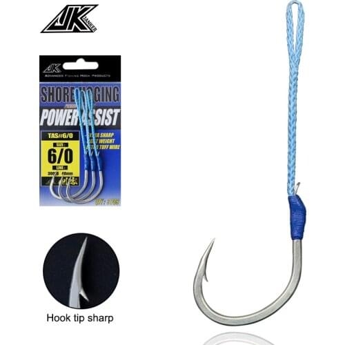 JK TAS Assist Fishing Sea 5/0 6/0 Tie Fish Extra Sharp Jigging Hooks Saltwater Japan PE Line Single Ocean Boat Fishing Tackle