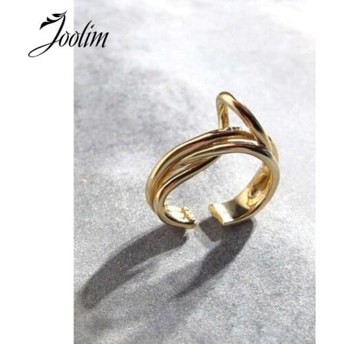 Joolim High End PVD Plated Retro Double-deck Fold Wear Single Earring Drop Shipping Supplier