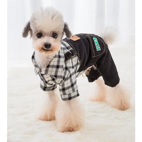 Plaid Overpants Dog Clothing Winter Thickened Shirt Denim Jumpsuit Chihuahua French Bulldog Small Dog Pet Clothing