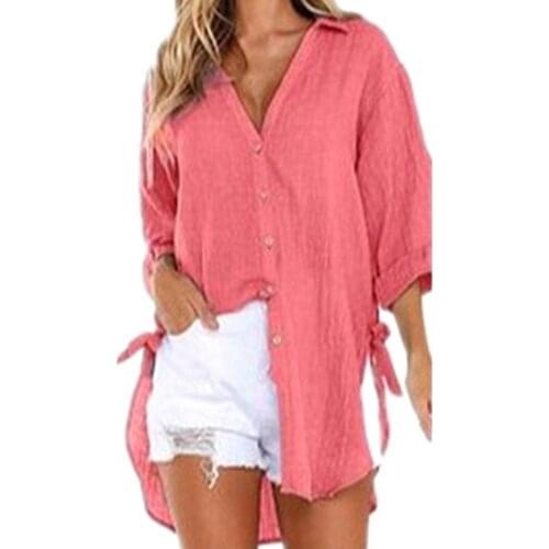 Button Blouse Womens Loose Long Shirt Dress Cotton Ladies Casual Tops Shirt Blouse 2021 Summer Plus Size Loose Street Blouse