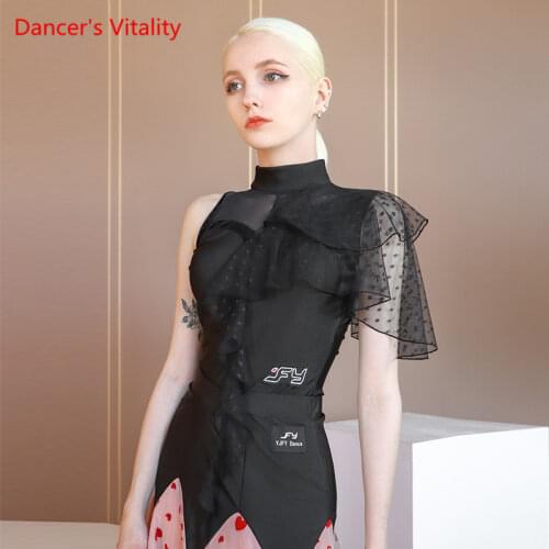 Waltz Dance Costume Latin Polka Dot Mesh Bodysuit Fashion Female Ballroom Dancing Professional Performance Competition Clothes