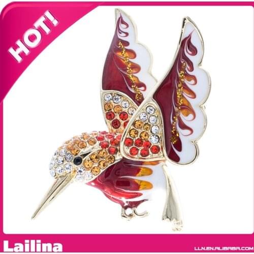 Crystals Red Bird Hummingbird Brooch Broach Pin for Women Jewelry