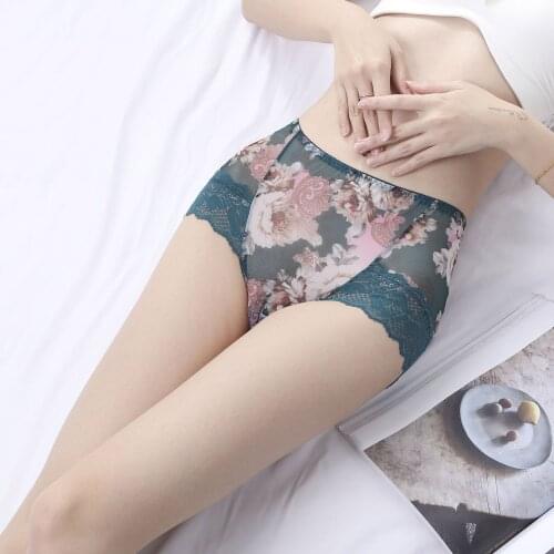 Flower Lace Sexy Womens Panties Briefs Mid-waist printed Underpants Female Underwear Sexy Lingerie calcinha culotte femme new