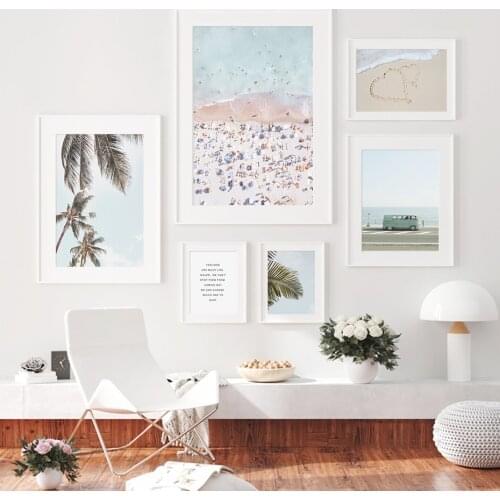 People on Beach Ariel Vacation Coconut Palm Tree Canvas Painting Wall Art Print Poster Picture Living Room Home Decor No Frame