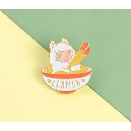 Little Sheep Noodles Metal Pins Chinese Chopsticks Hard Enamel Pins Brooches Badges Lapel Clothes Bag Pins Women Jewelry Gifts