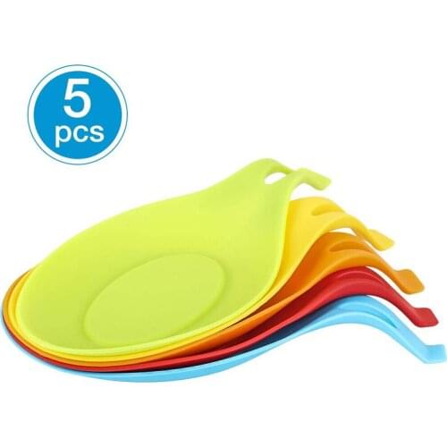 Multipurpose Silicone Spoon Rest Pad Set of 5 Food Grade Silica Gel Spoon Put Mat Device Kitchen Utensils Stand for Spoons