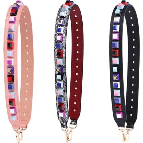 Fashion Rivet Snakeskin Bag Strap High Quality Leather Shoulder Strap Accessories Female Bag Handles Strap Multicolor Rivet