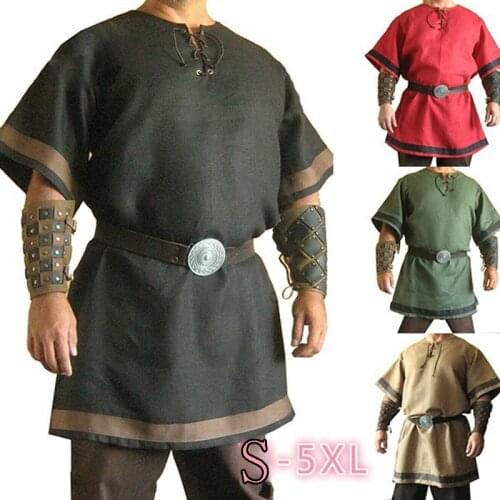 2021 Men Cosplay Medieval Vintage Renaissance Viking Warrior Knight Costume Men Nordic Army Pirate Tunic Shirt Tops Renaissance