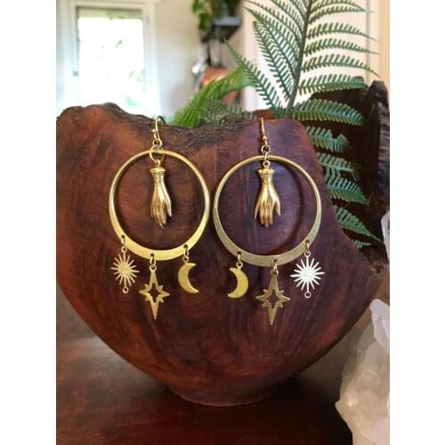 Celestial Magic Earrings, Hypoallergenic Gold Witchy Earrings