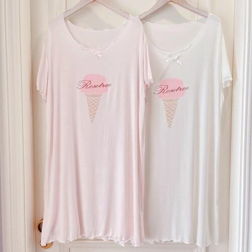 Night Dress Women Sleepwear Pijama Soft Modal Pajamas Dresses Summer Thin Style Homewear Kawaii Ice Cream Plus Size Pyjama