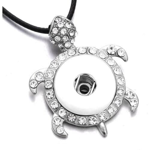 New Snap Button Necklace Metal Rhinestone Tortoise Pendant Necklace With Chain fit 18mm Snap Buttons Jewelry For Women