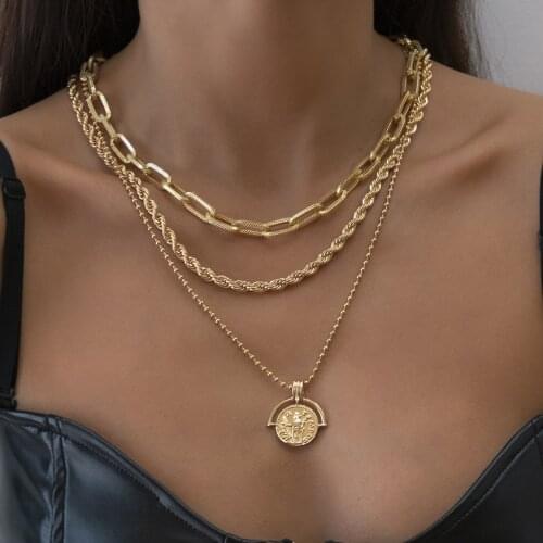 Fashion New Punk Gold Rope Link Chain Choker Necklace with Portrait Charm Pendant Collar Necklace Women Hip Hop Necklace Jewelry
