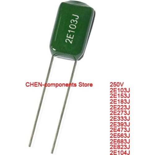 50PCS Polyester film capacitor 250V 2E103J 2E153J 2E183J 2E223J 2E273J 2E333J 2E393J 2E473J 2E563J 2E683J 2E823J 2E104J 100NF