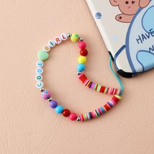 Charm Polymer Clay Letter Mobile Phone Lanyard Telephone New Mixed Color Acrylic Beads Mobile Phone Chain Jewelry Accessories