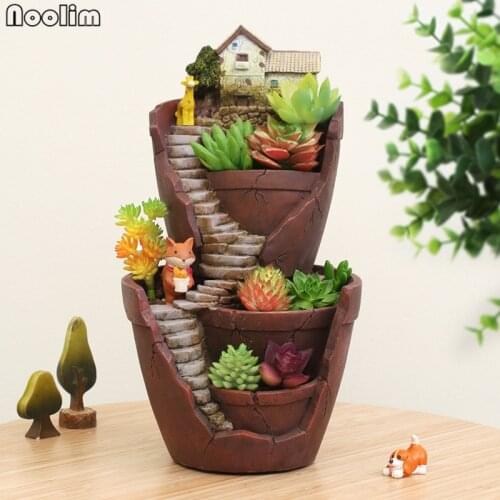 NOOLIM Resin Flower Pot Succulent Plants Pot Garden Bonsai Planter Micro Landscape Flowerpot Garden Decoration Planter
