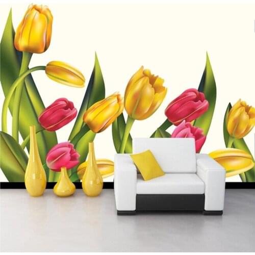 Custom 3D bright and beautiful tulip oil painting murals papel de parede,hotel restaurant living room TV wall bedroom wallpaper