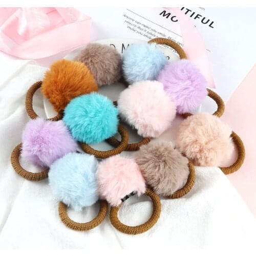 Colorful Hairball Hair Bands Children Cute Pom Pom Hair Ties Soft Plush Elastic Scrunchies Girls Headband Accessories Decoration