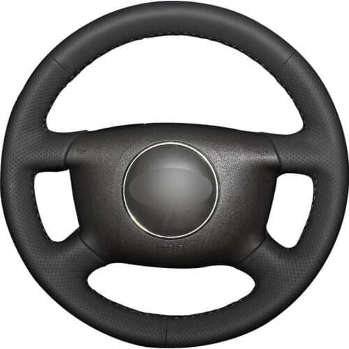 Hand-stitched Black PU Faux Leather Car Steering Wheel Cover for Audi A2 (8Z) A3 (8L) Sprotback A4 (B5 B6) Avant A6 (C5) A8