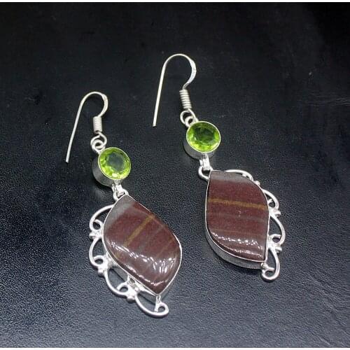 Gemstonefactory Big Promotion Unique 925 Silver Ocean Jasper Green Topaz Women Ladies Gifts Dangle Drop Earrings 20212241