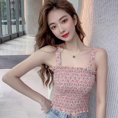 Net red floral camisole female outer wear 2021 summer new Korean hot girl strapless short top ins tide