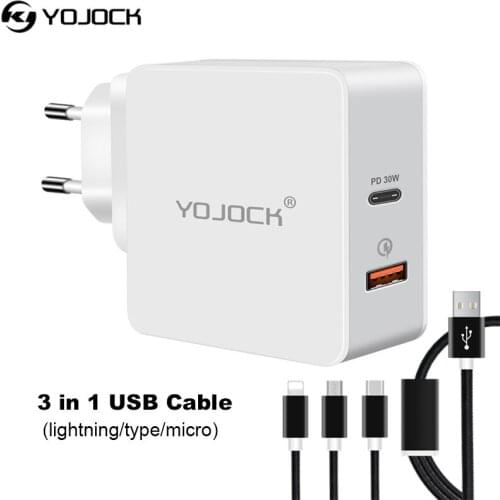 48W USB Type-C Wall Charger Power Adapter with Power Delivery USB QC3.0 Charge for Apple MacBook/iPhone Xiaomi USB-C PD Charger