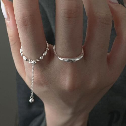 Chic Silver Color Link Chain Rings for Women Girl Kpop Punk Fashion Mini Wave Ring Open Circle Finger Accessories