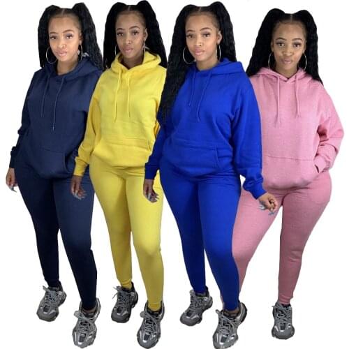 Hooded Sweatshirts Pencil Jogger Sweatpants Suit Tracksuit 2020 Autumn 2 Piece set Solid Color Plus Size S-XXL Plush suit