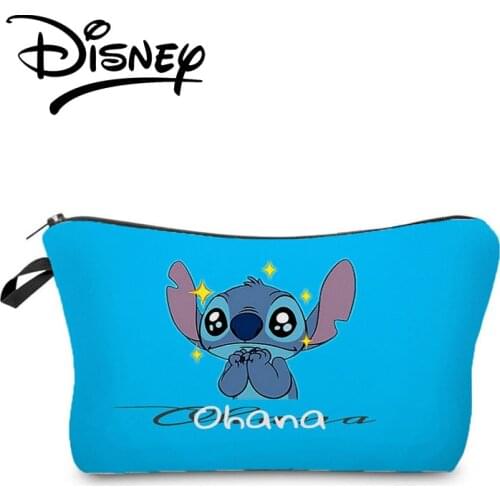 Disney Lilo & Stitch Makeup Bag Printing Pattern Cute Child Organizer Bag Pouchs For Travel Bags Blue Women Mini Cosmetic Bag