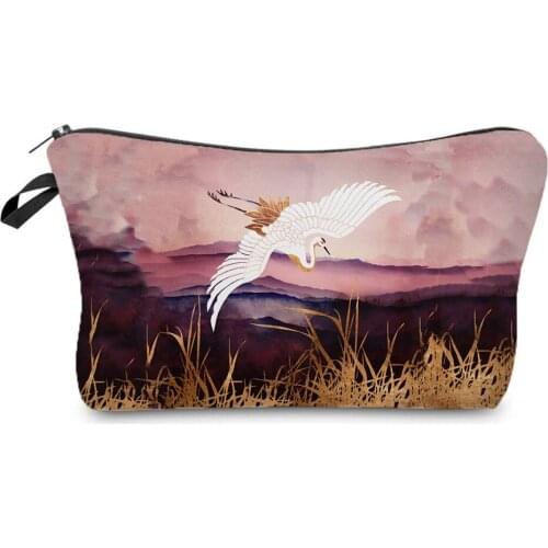 Sunset Glow Landscape Makeup Bag Pretty New Fashion Small Toiletry Bag Crane Printed Cosmetic Bags Lady High Quality Storage Bag
