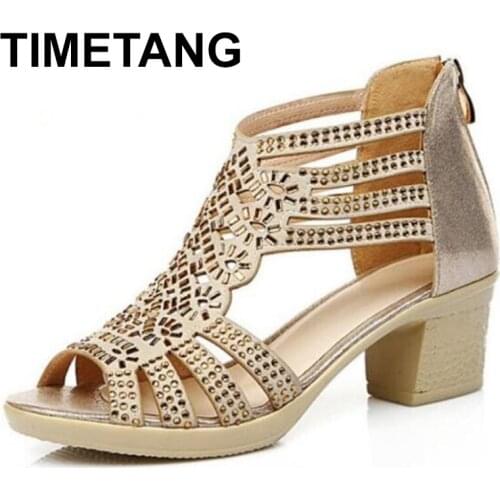 TIMETANG 2020black golden summer sandals for women square high heel back zipper T strap Bling platform shoes JD802 size 35-41
